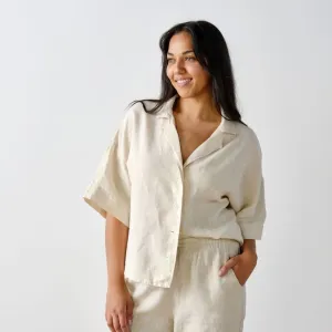 Nimes Natural Linen Wide-Sleeved Shirt by Linen House