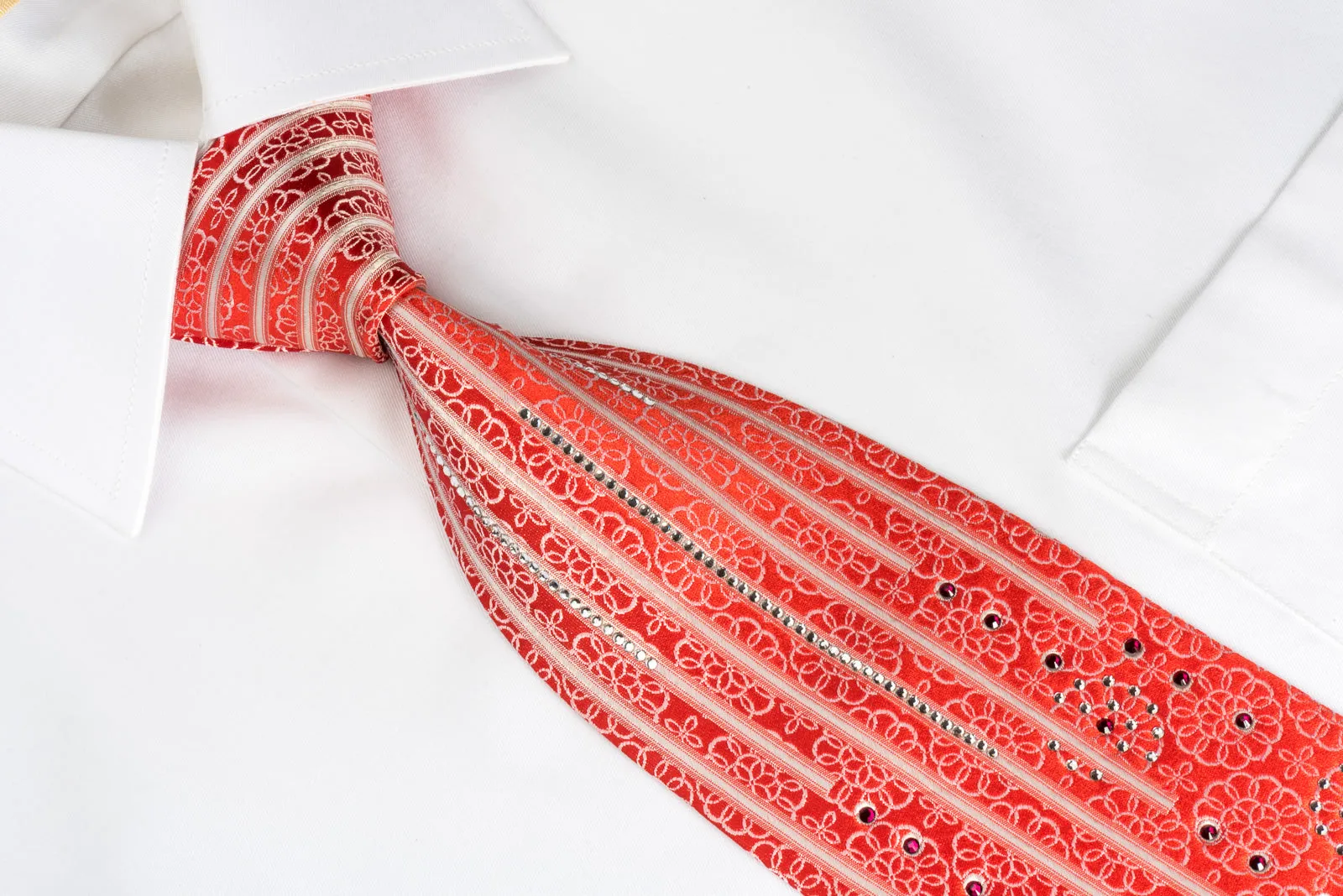 Nina Ricci Bling Silk Tie Medallion Rhinestones On Red