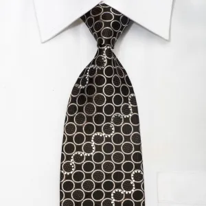 Nina Ricci Men's Silk Tie Silver Circles On Black Sparkling With Rhinestones