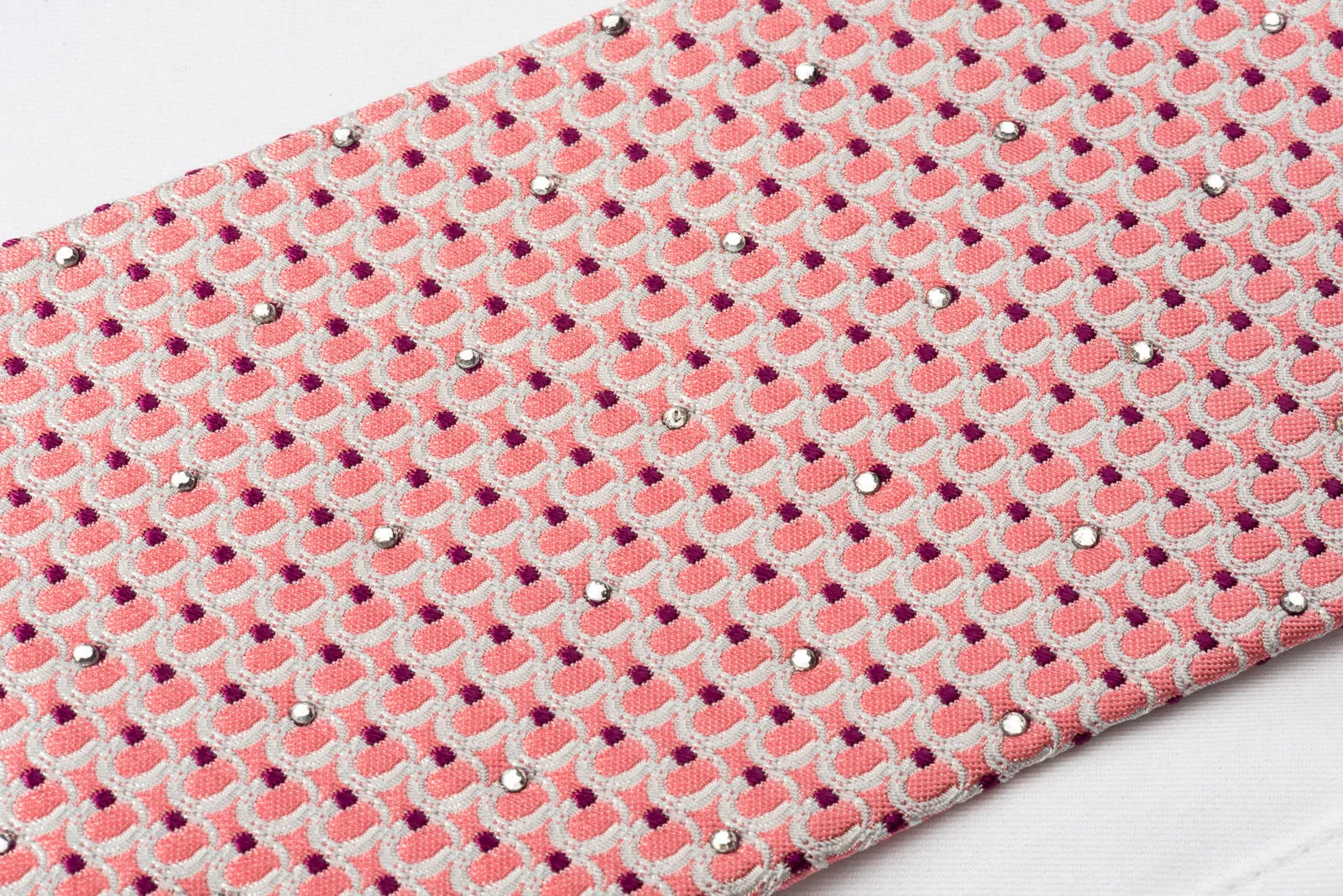 Nina Ricci Silk Necktie Circles On Pink With Rhinestones