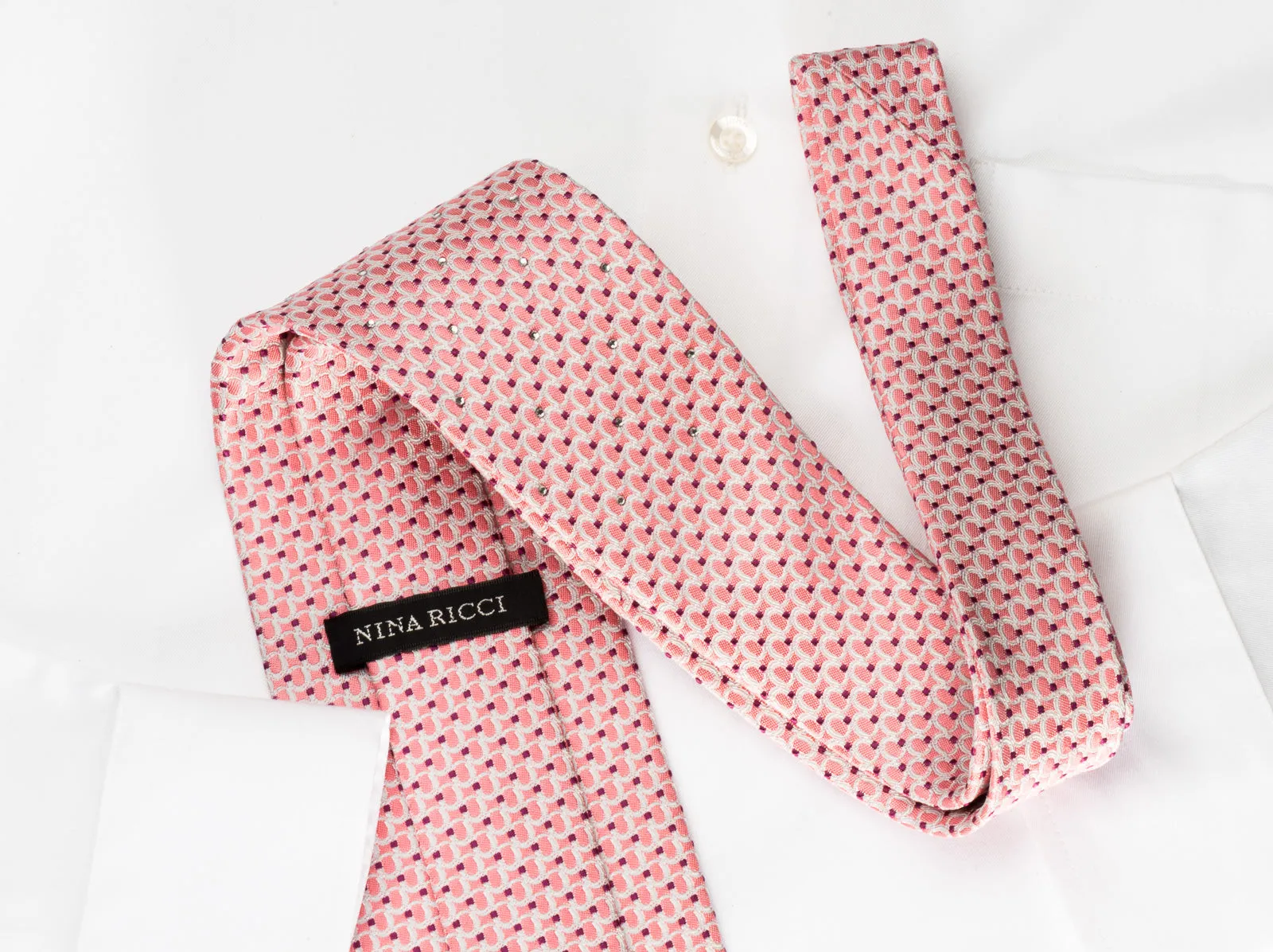 Nina Ricci Silk Necktie Circles On Pink With Rhinestones