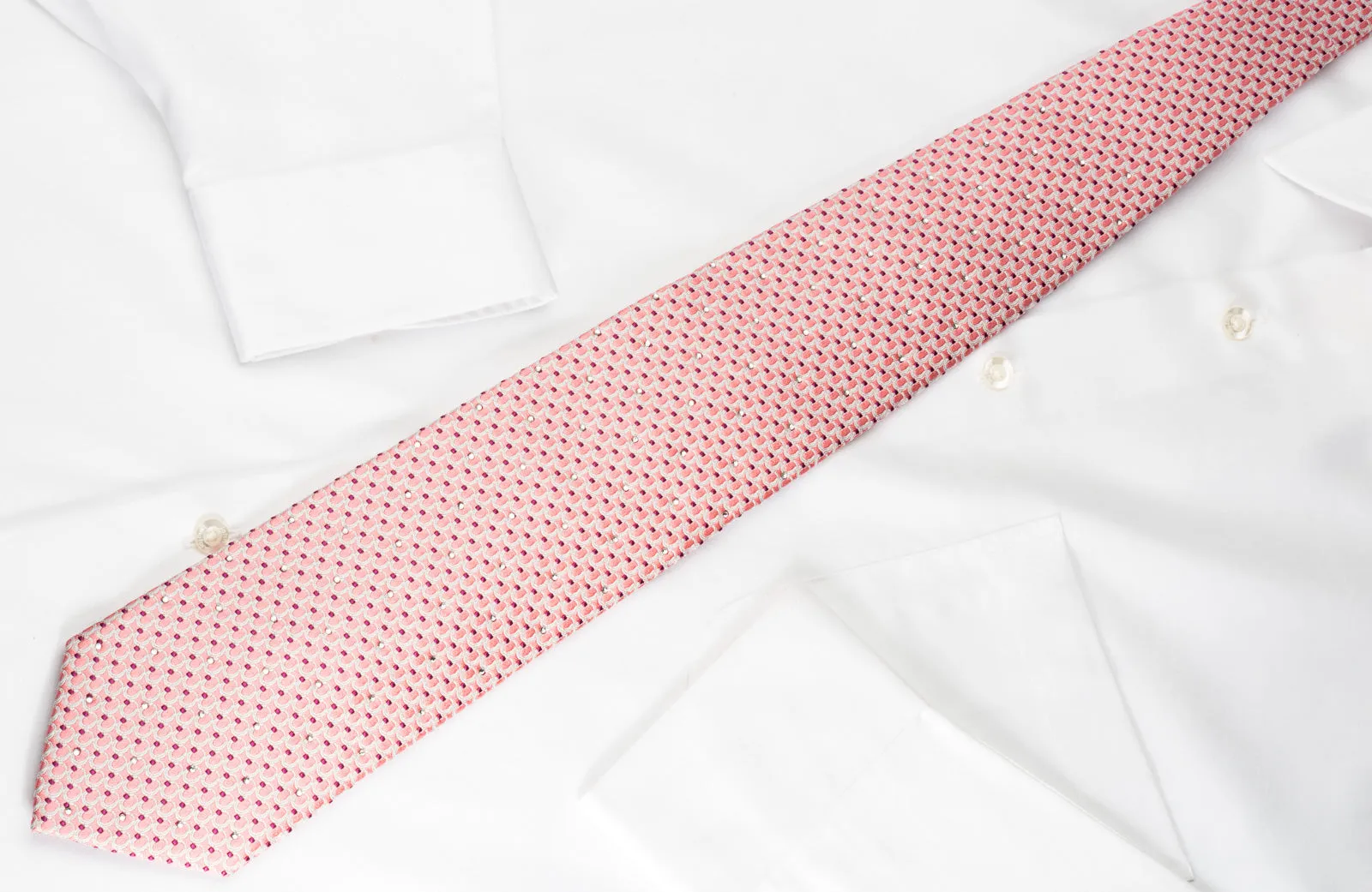 Nina Ricci Silk Necktie Circles On Pink With Rhinestones