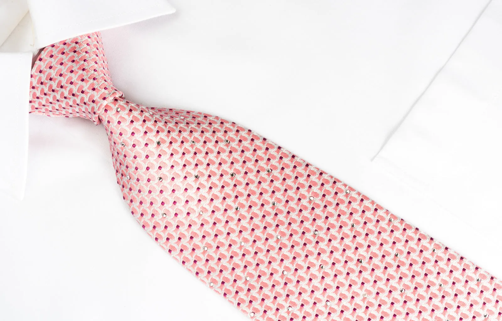 Nina Ricci Silk Necktie Circles On Pink With Rhinestones