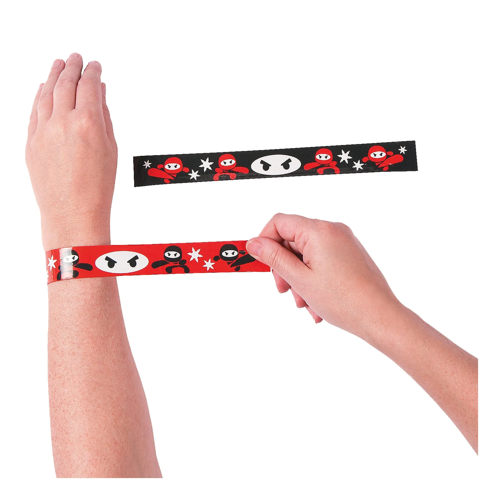 Ninja Party Favors - Red and Black Ninja Slap Bracelets and Stretchy Flying Ninjas for 24 Guests