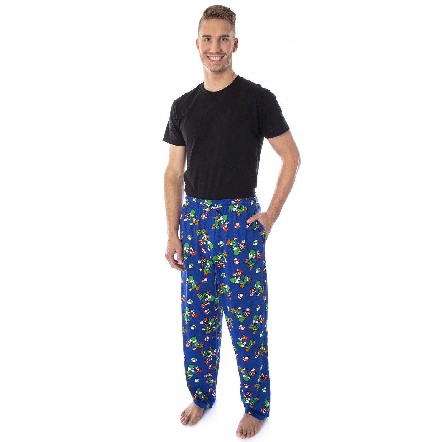 Nintendo Men's Mario and Yoshi Power Up Soft Touch Cotton Pajama Pants