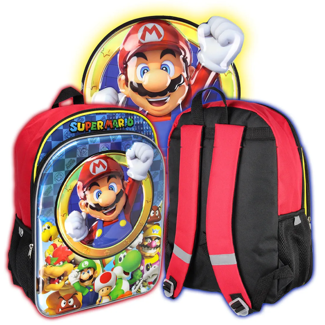 Nintendo Super Mario Bros All Over Character Molded Iridescent 16" Backpack