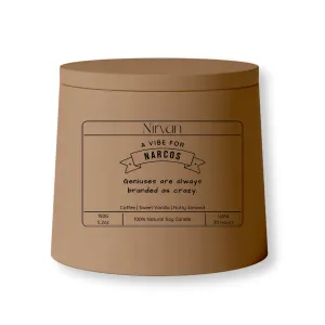 Nirvan Narcos Scented Candle, Aromatic Fragrance of Coffee, Vanilla & Almond, 150gm of Soy Wax, Up to 32 Hours, Eco-Friendly Aesthetic Jar