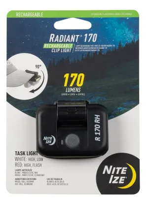 Nite Ize Radiant Series R170RC-01-R7 Cliplight, Rechargeable, 170 Lumens Lumens, 2 hr Run Time, Black :CD: QUANTITY: 1