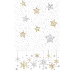 N.J Products 138 x 220cm Snow stars White Tablecover