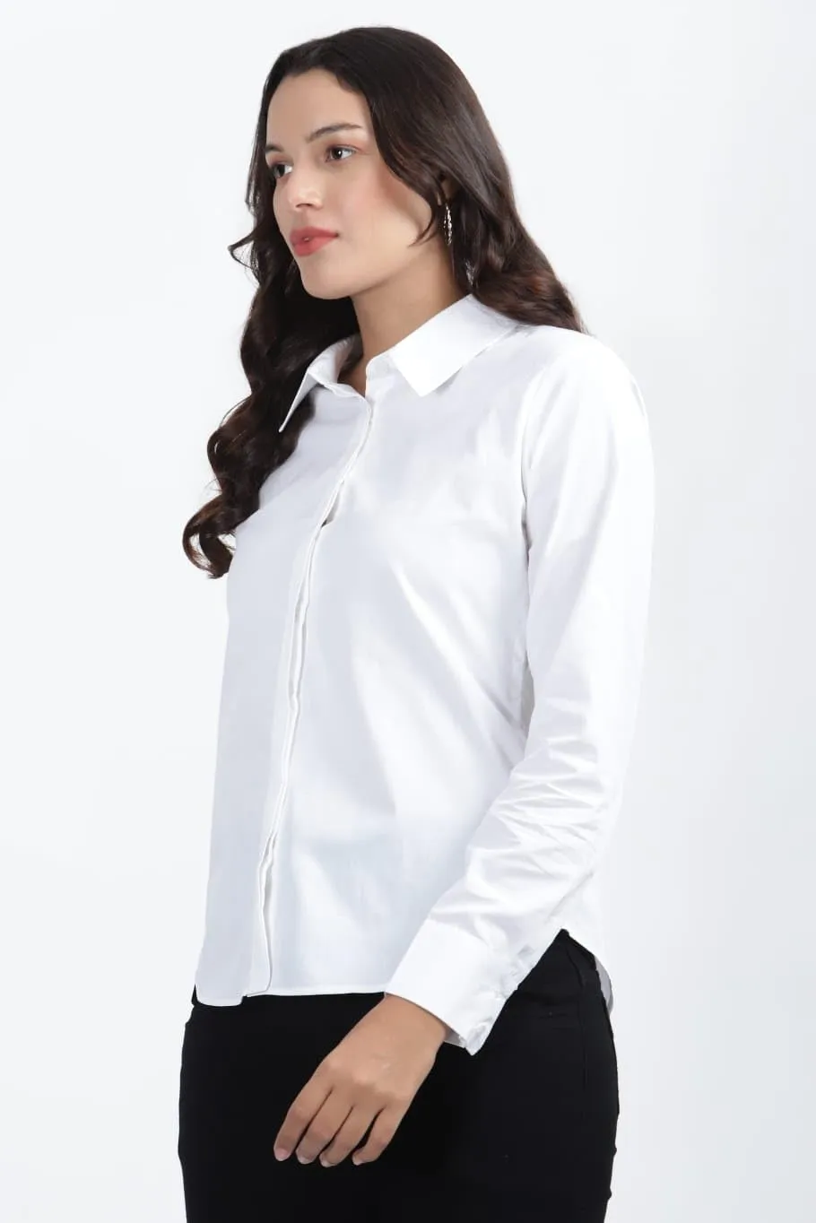 NKSA FASHION Women's Cotton Regular Fit Full Sleeve Formal/Casual Shirt (M, White)