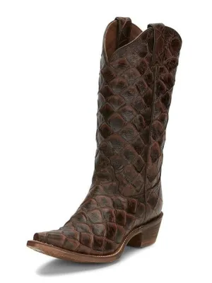 Nocona Ladies Chocolate Pirarucu Print Snip Toe Boots