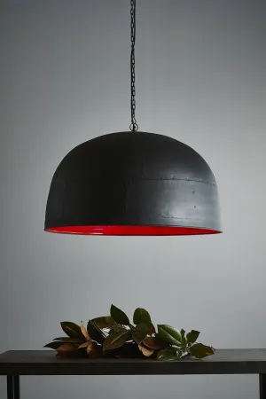 Noir Large - Black With Red Interior - Extra Large Iron Dome Pendant Light