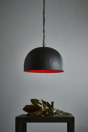 Noir Small - Black With Red Interior - Small Iron Dome Pendant Light