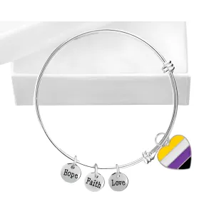 Non-Binary Flag Heart Retractable Charm Bracelets