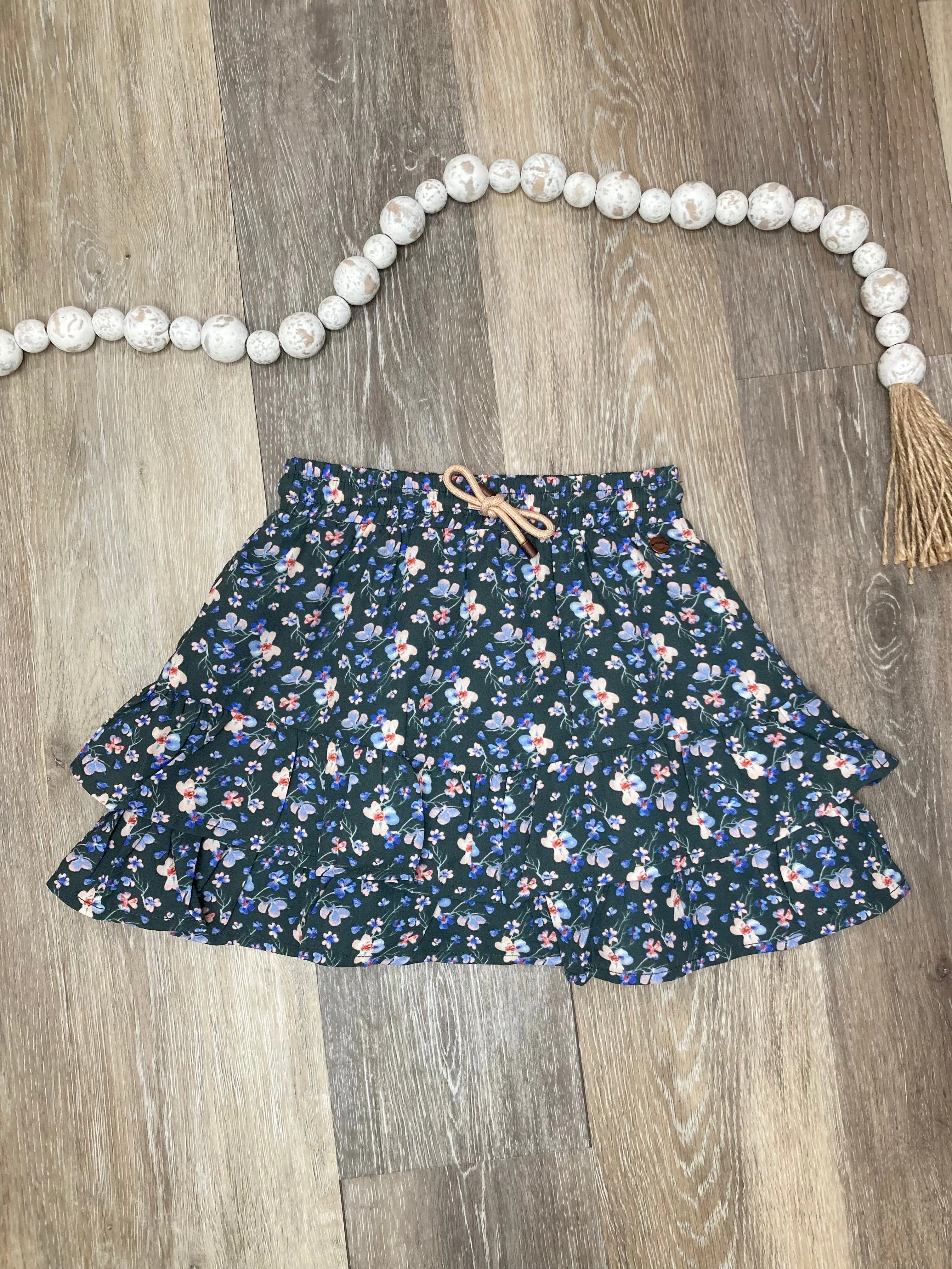 NON Green Floral Ruffle Skirt