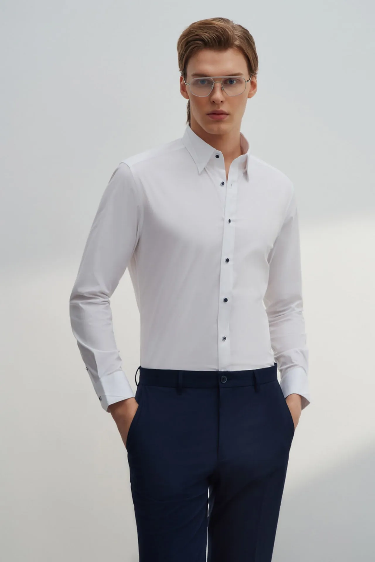 Non-Iron Easy Care Smart Fit Poplin Shirt Design Detail Collar