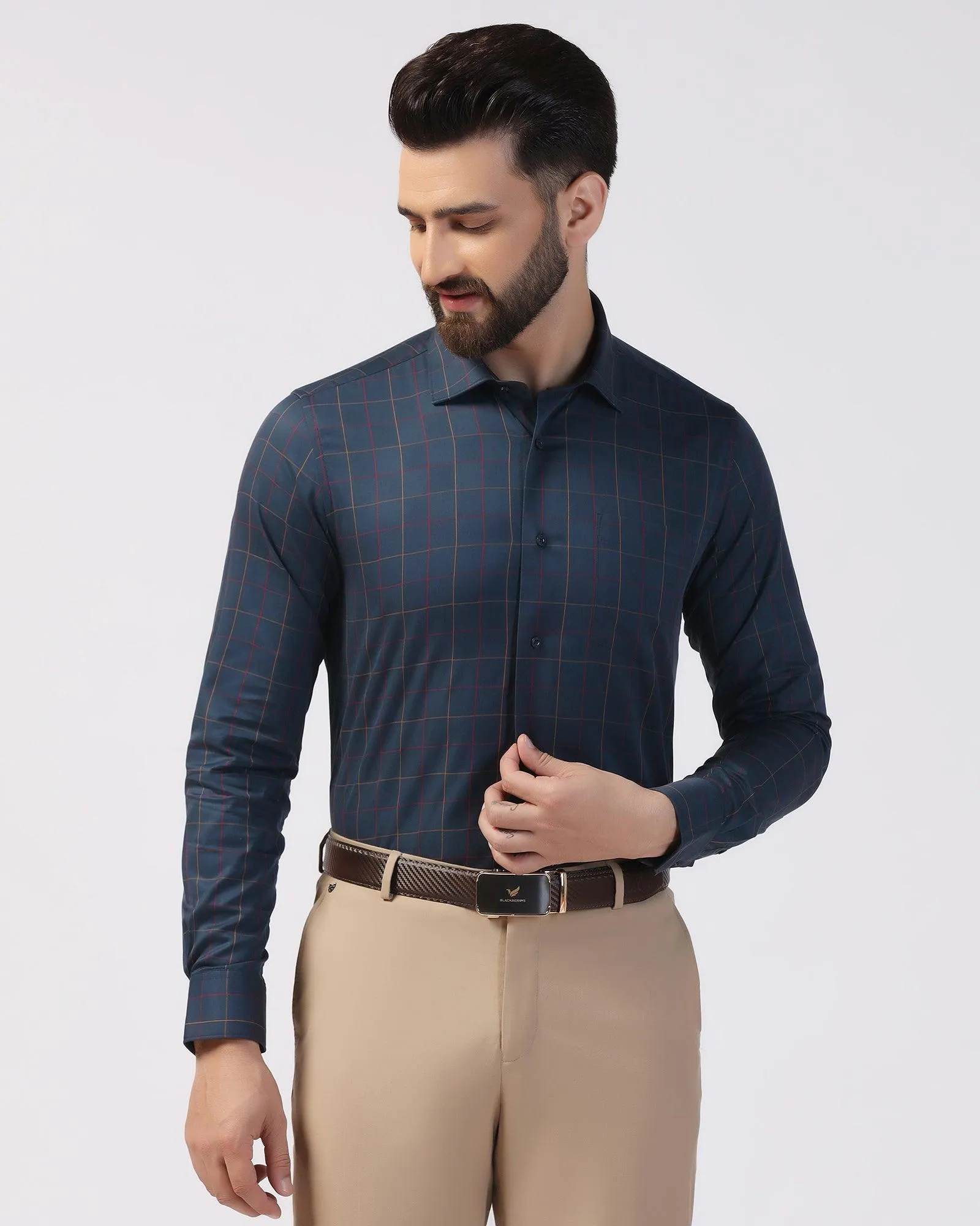 Non Iron Formal Navy Check Shirt - Boston