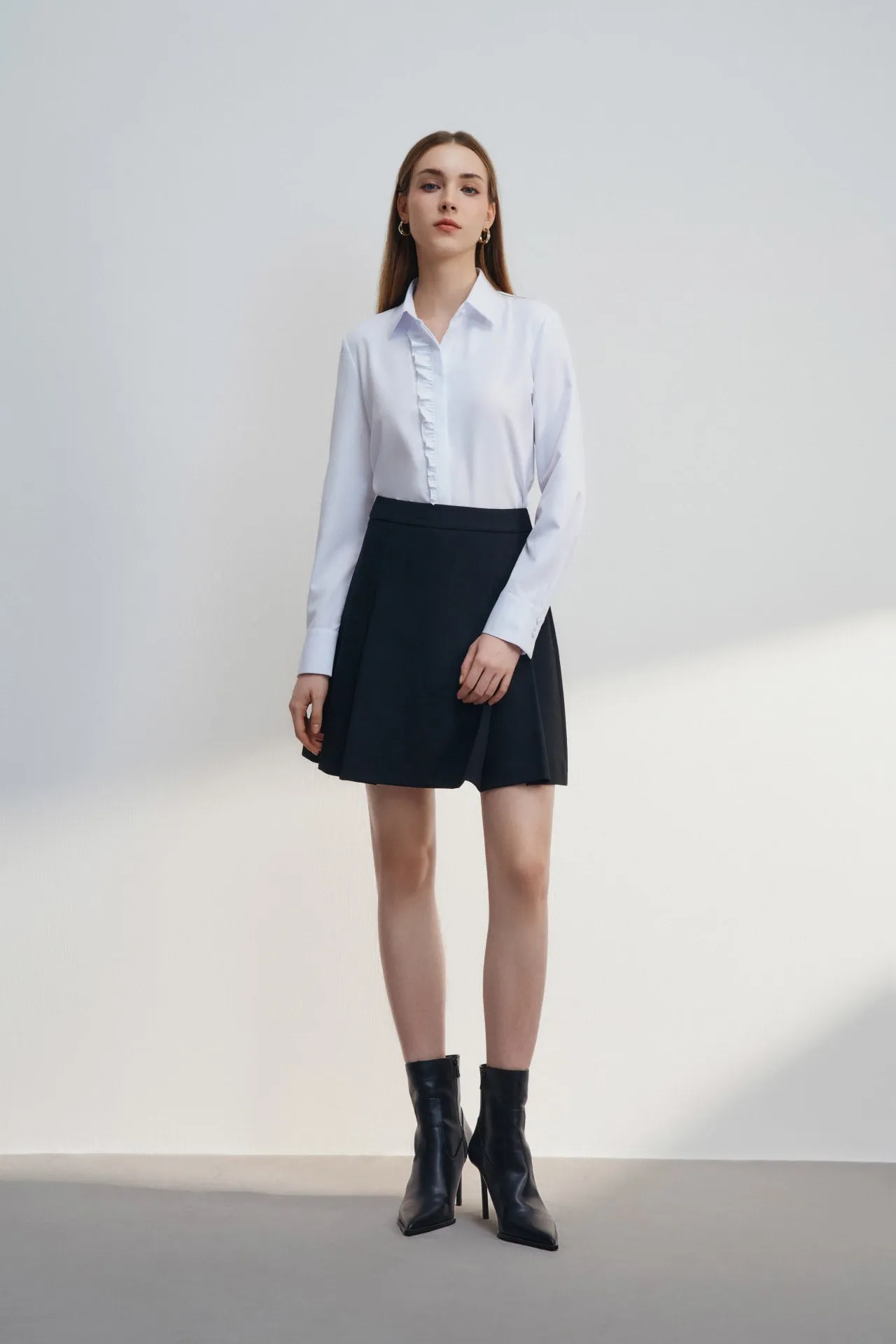 Non Iron Quick Dry Ruffled Poplin Shirt