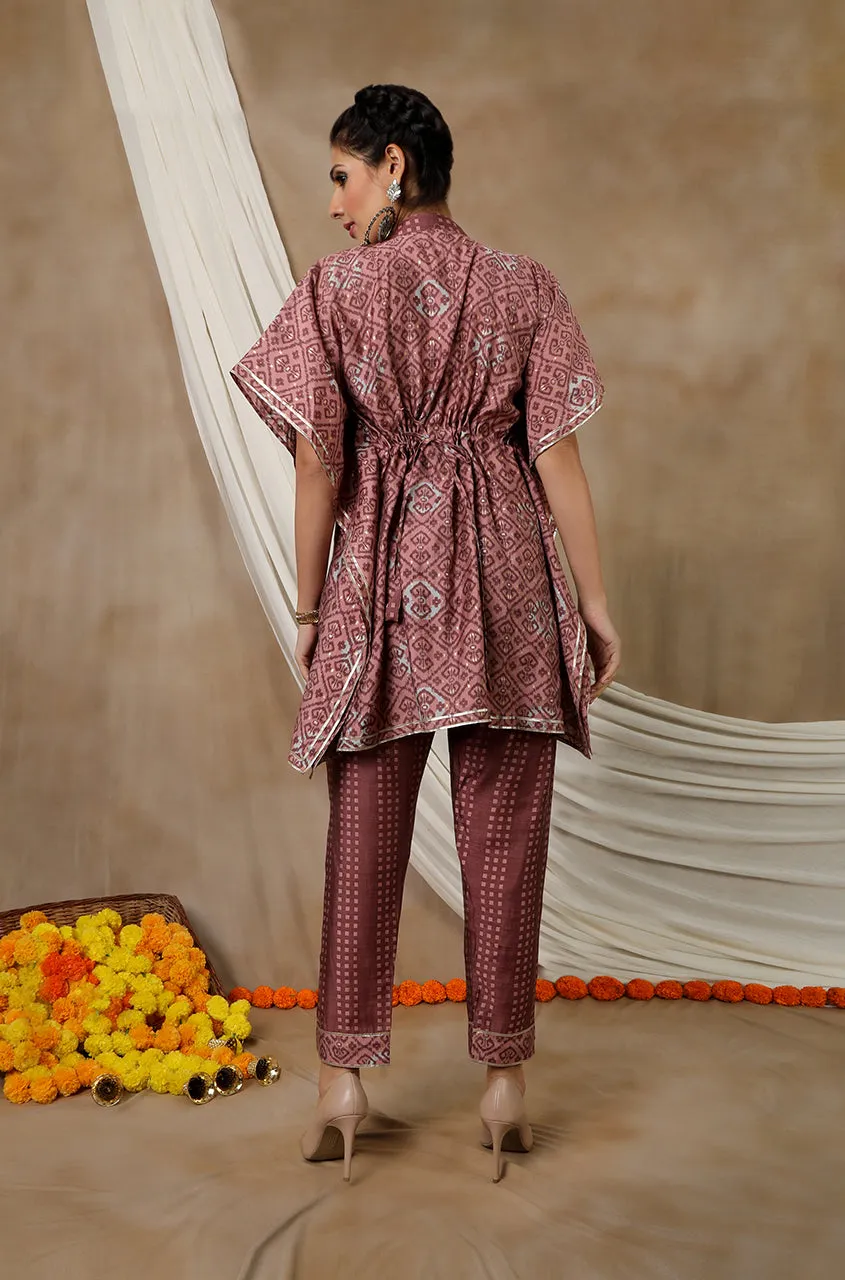 NOOR by ISHNYA - Rosewood Short Kaftan Set with Embroidered Pants