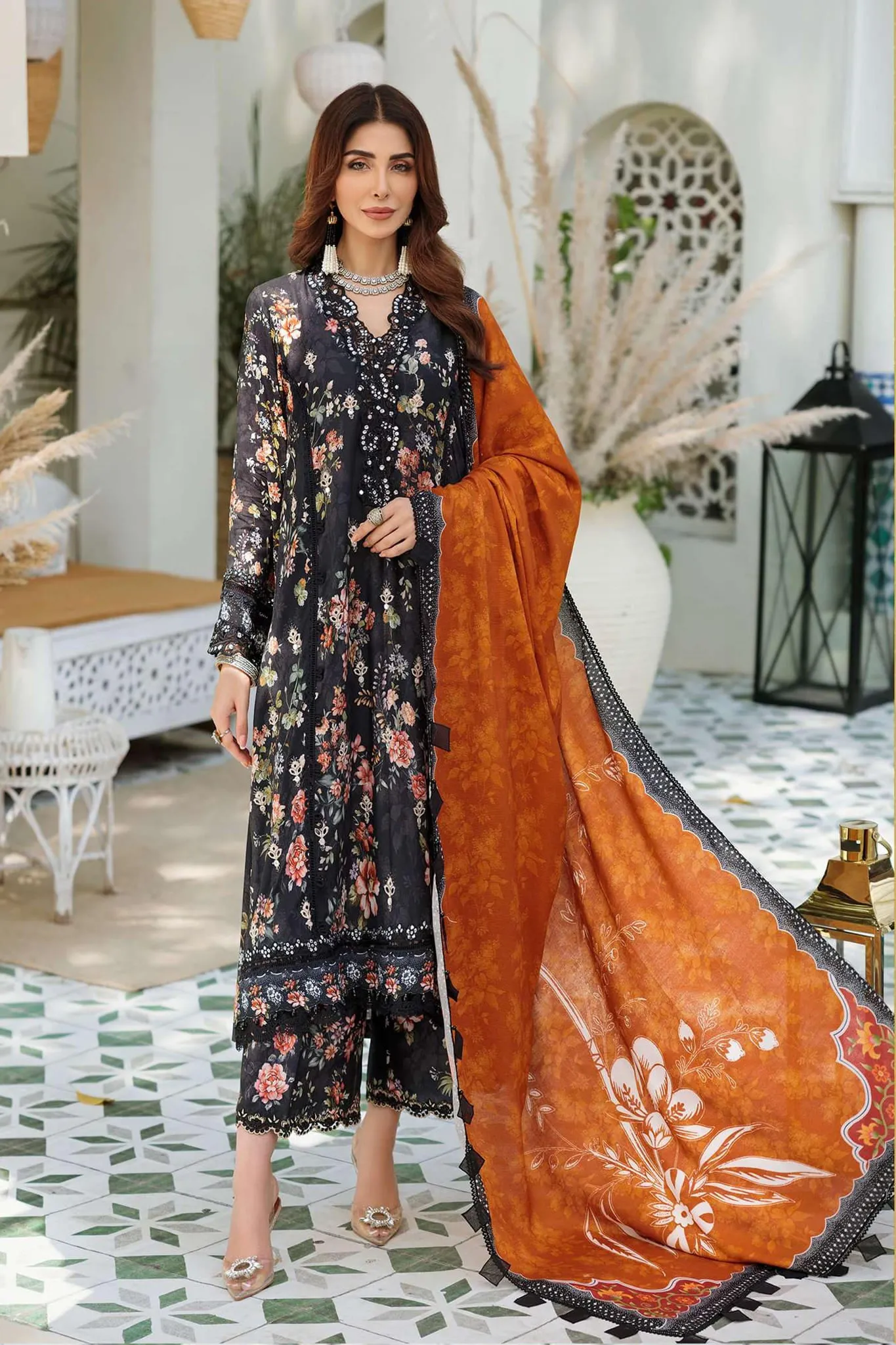 Noor By Sadia Asad Unstitched 3 Piece Embroidered Linen Collection'2022-D-01-A