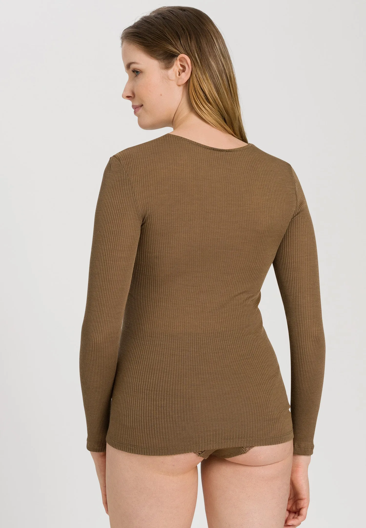 Nora Ribbed Wool And Silk Top | Walnut 72578-2821