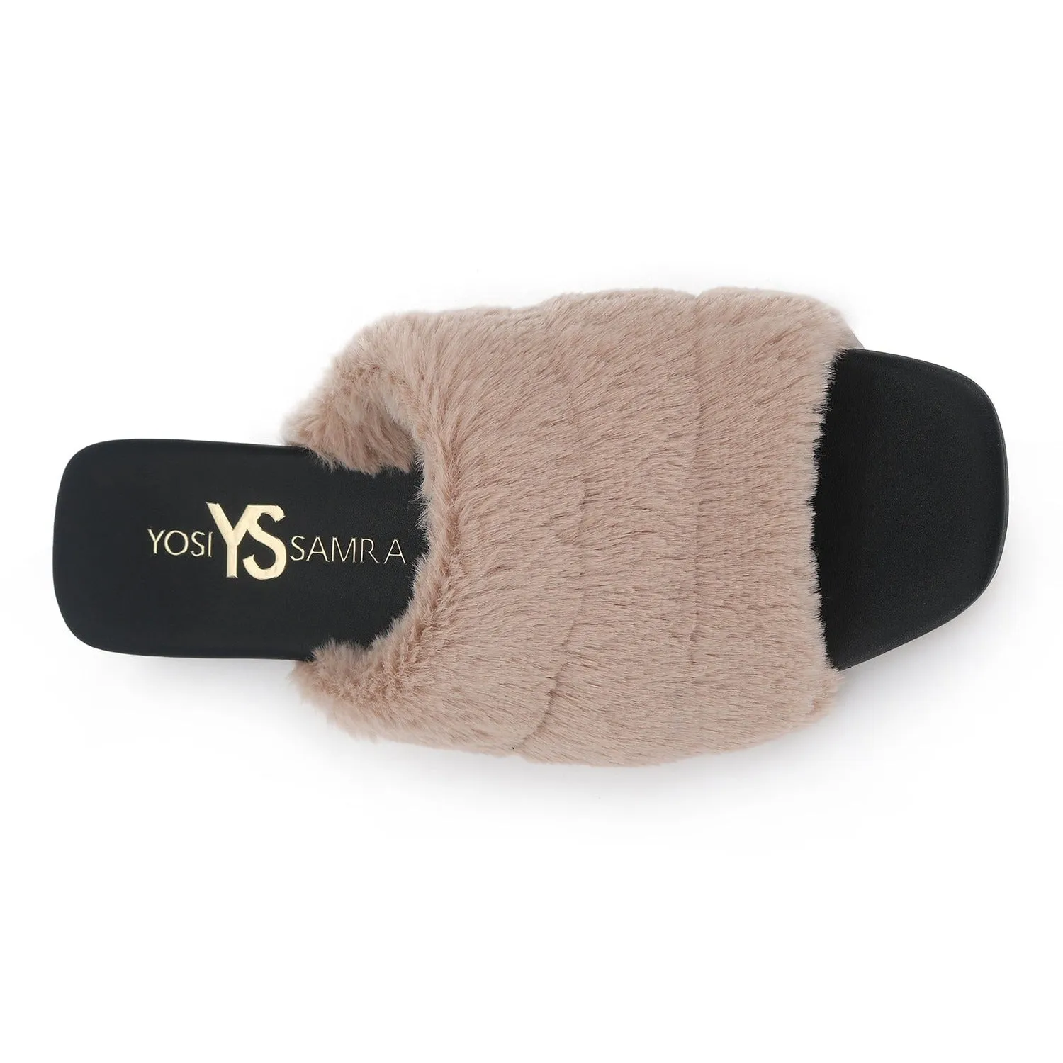 Nora Slipper in Beige Faux Fur