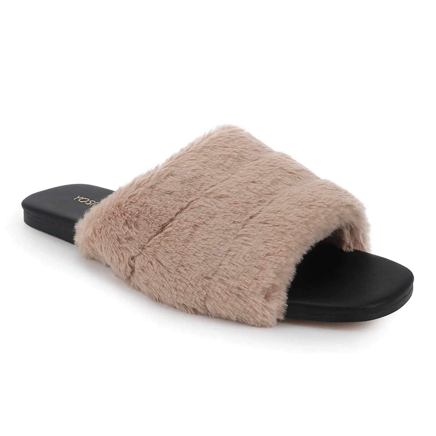 Nora Slipper in Beige Faux Fur