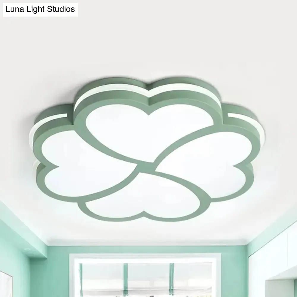 Nordic Heart Petal Acrylic Green LED Flush Mount Light for Foyer and Bedroom