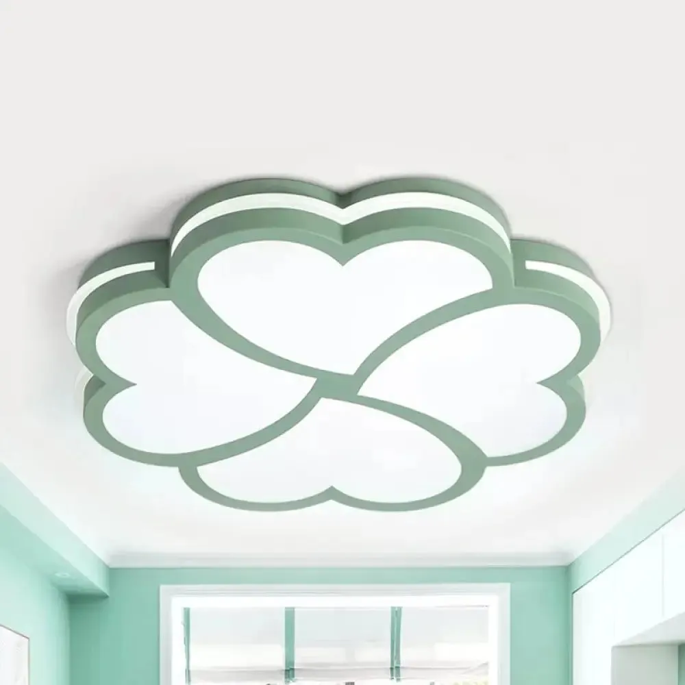 Nordic Heart Petal Acrylic Green LED Flush Mount Light for Foyer and Bedroom