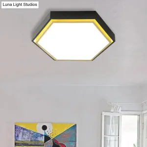 Nordic Hexagon Flushmount Metal LED Ceiling Light - Black/Green/Grey/White, 16"/19.5" Wide, Frosted Acrylic Shade