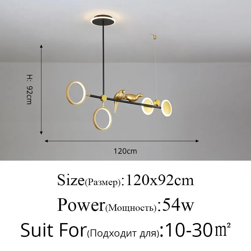 Nordic Light Luxury Golden Ring Bird LED Pendant For Living Room Dining Table and Bar Counter Modern Long Strip Personality Lamp