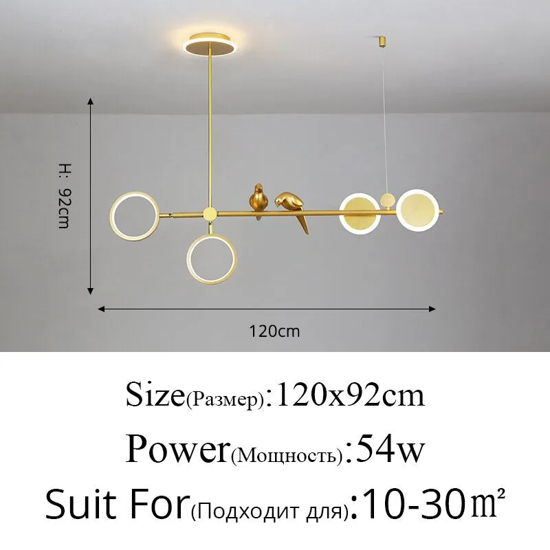 Nordic Light Luxury Golden Ring Bird LED Pendant For Living Room Dining Table and Bar Counter Modern Long Strip Personality Lamp