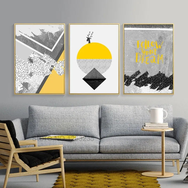 Nordic Poster Abstract  Canvas Prints Yellow Geometric Wall Art Unframed