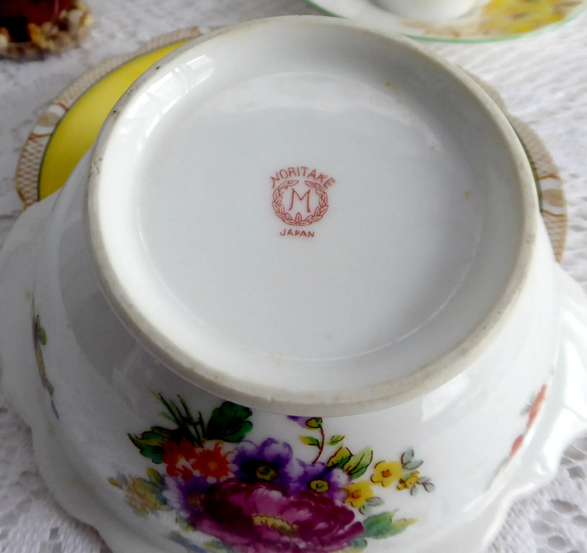 Noritake Mayonnaise Bowl And Plate Yellow Floral Sauce 1918 Floral Bouquet