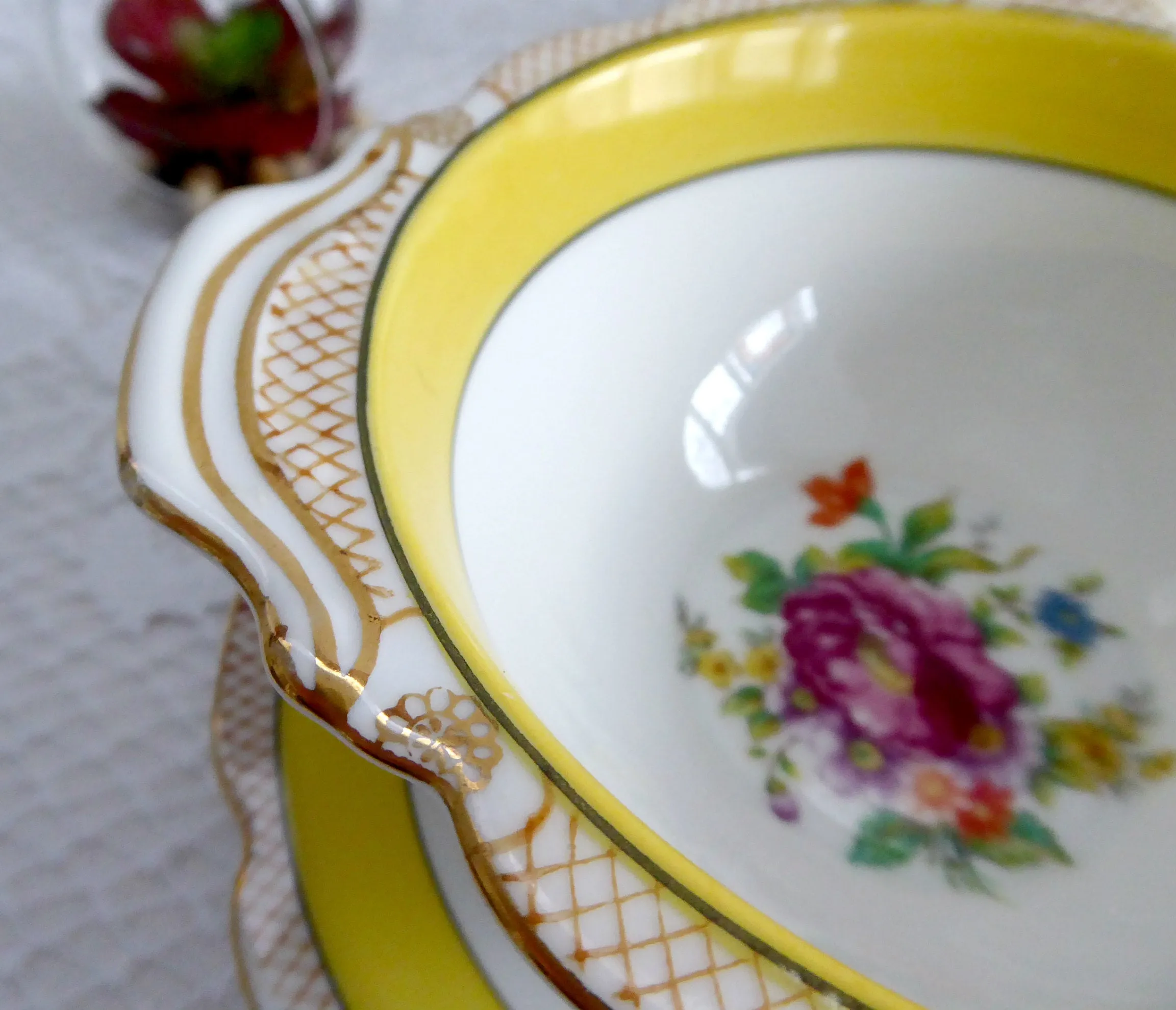 Noritake Mayonnaise Bowl And Plate Yellow Floral Sauce 1918 Floral Bouquet