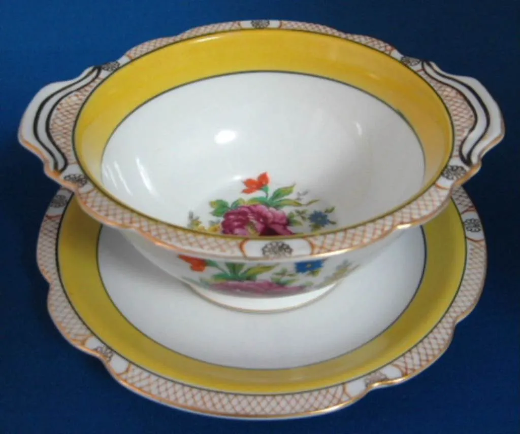 Noritake Mayonnaise Bowl And Plate Yellow Floral Sauce 1918 Floral Bouquet