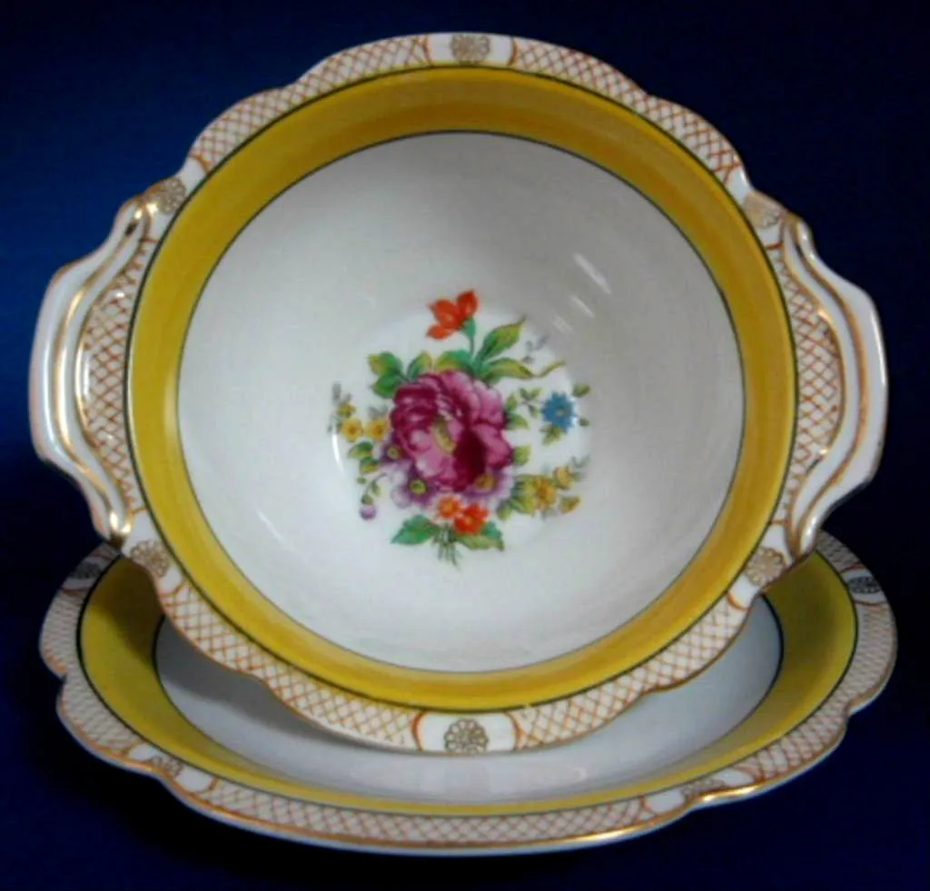 Noritake Mayonnaise Bowl And Plate Yellow Floral Sauce 1918 Floral Bouquet