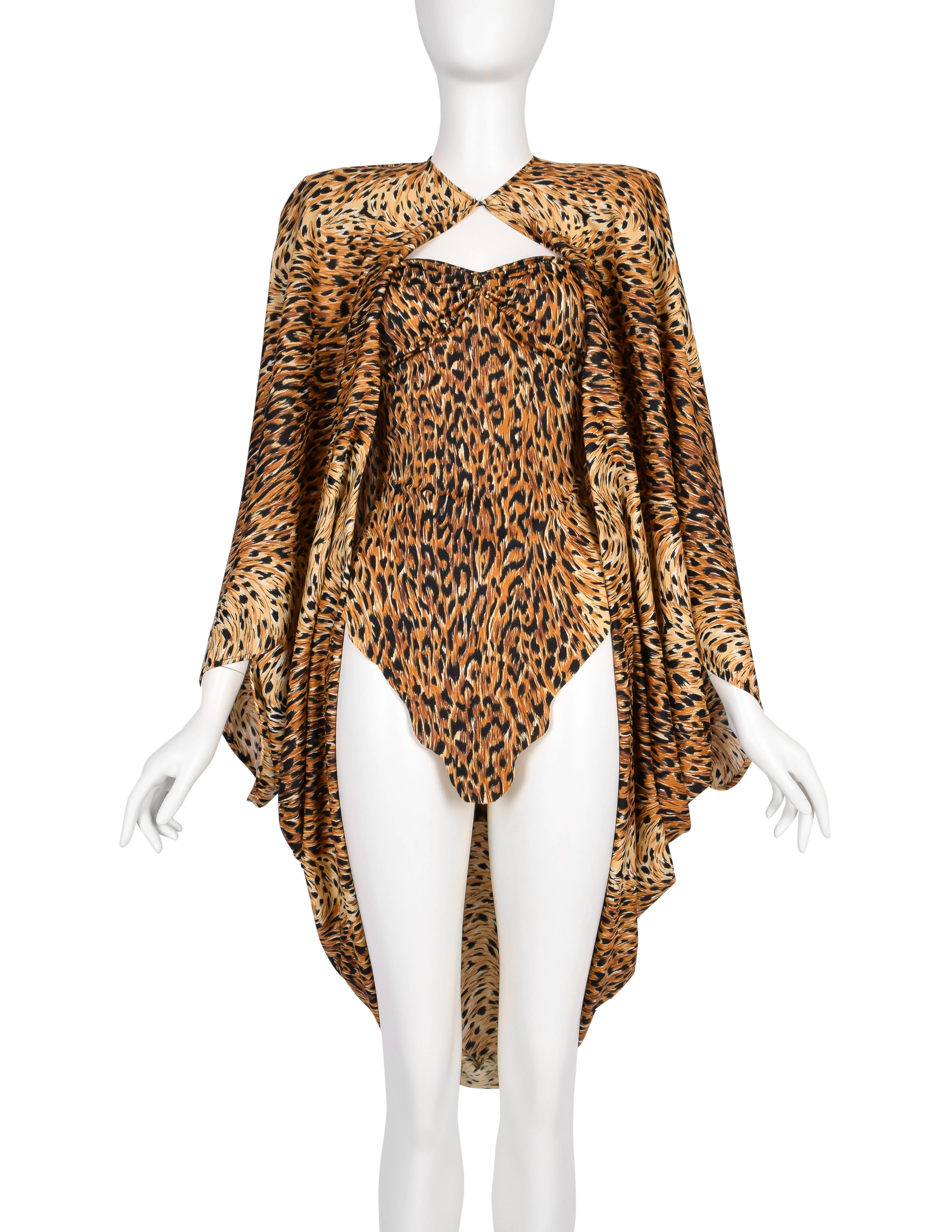 Norma Kamali OMO Vintage SS 1980 'Savage' Leopard Print Swim Dress and Cocoon Jacket Ensemble