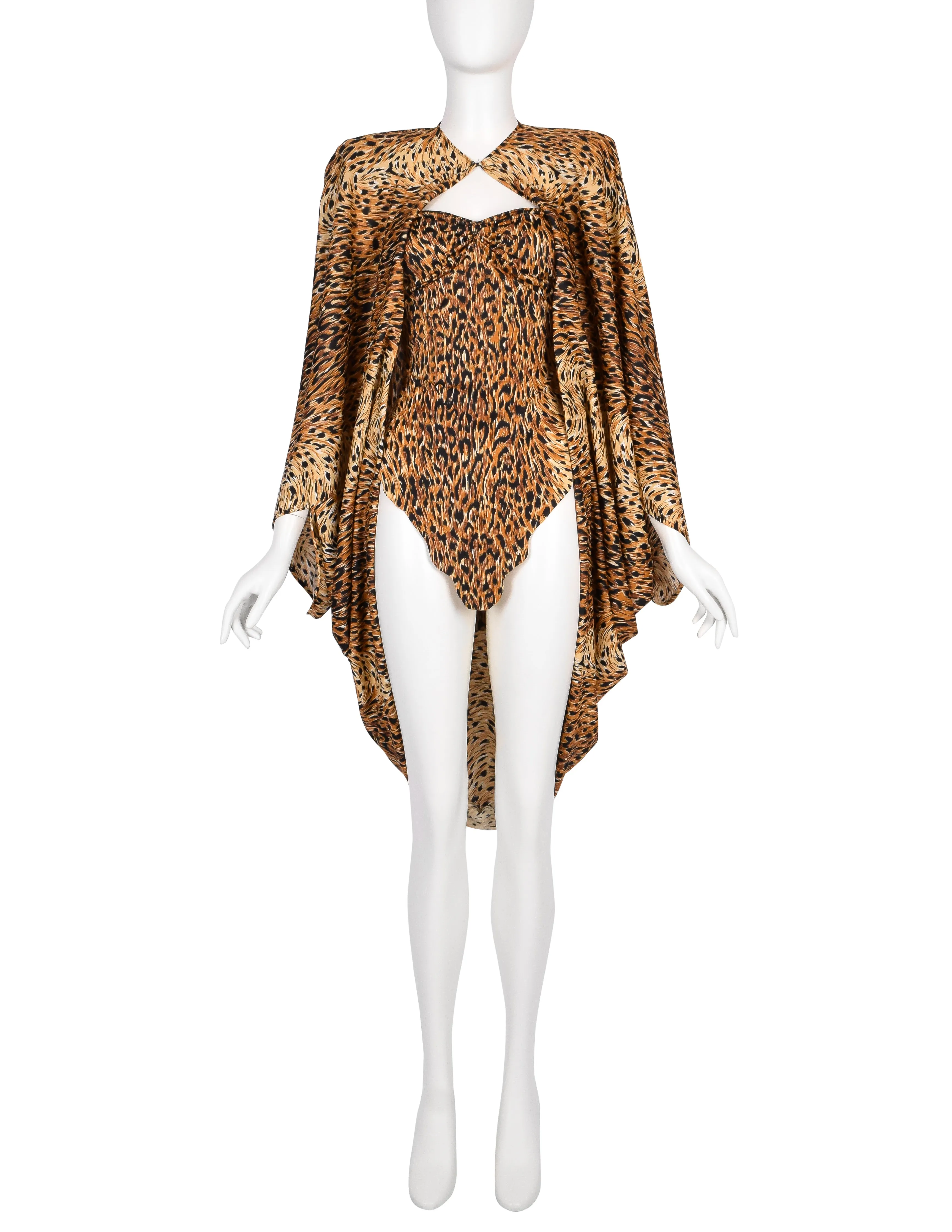 Norma Kamali OMO Vintage SS 1980 'Savage' Leopard Print Swim Dress and Cocoon Jacket Ensemble