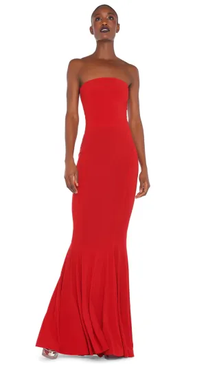 Norma Kamali strapless gown tiger red tiger