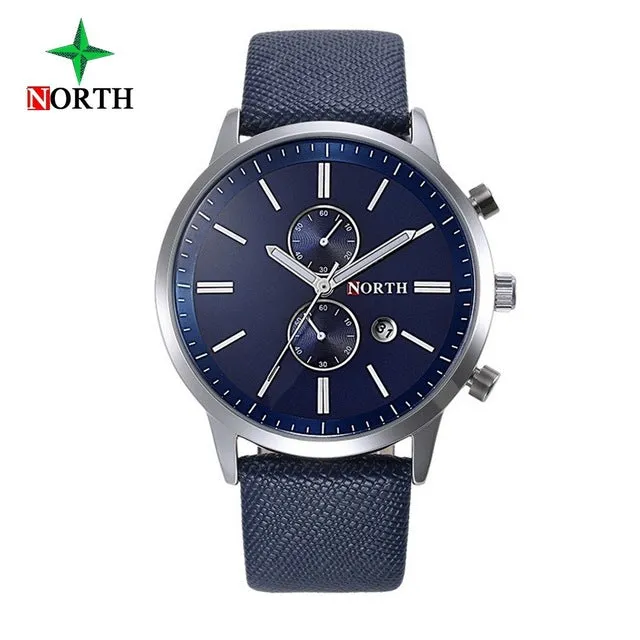 North Luxury Men Watches Business Casual Male Wristwatch Blue Silver Genuine Leather Unique Sport Man Quartz Watch Waterproof