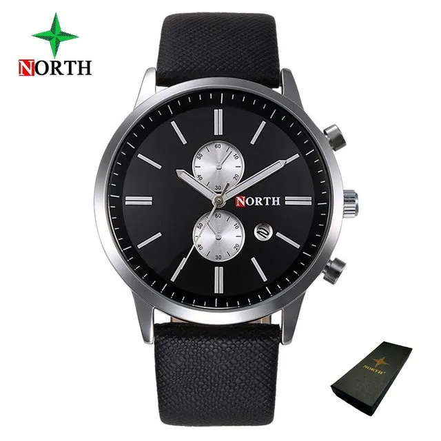 North Luxury Men Watches Business Casual Male Wristwatch Blue Silver Genuine Leather Unique Sport Man Quartz Watch Waterproof