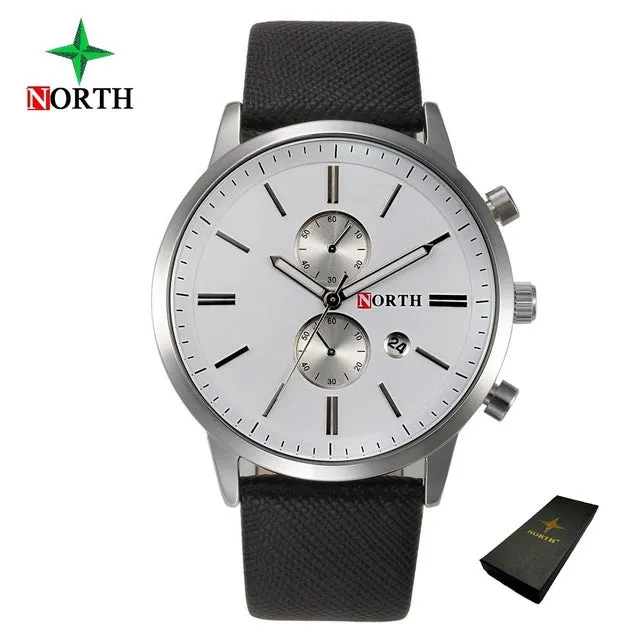 North Luxury Men Watches Business Casual Male Wristwatch Blue Silver Genuine Leather Unique Sport Man Quartz Watch Waterproof