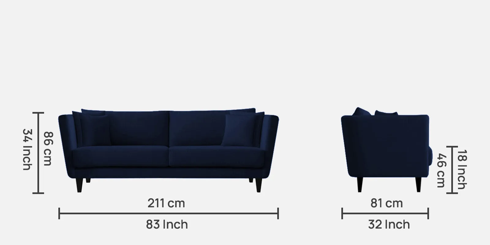 Norway Velvet 3 Seater Sofa In Indigo Blue Colour