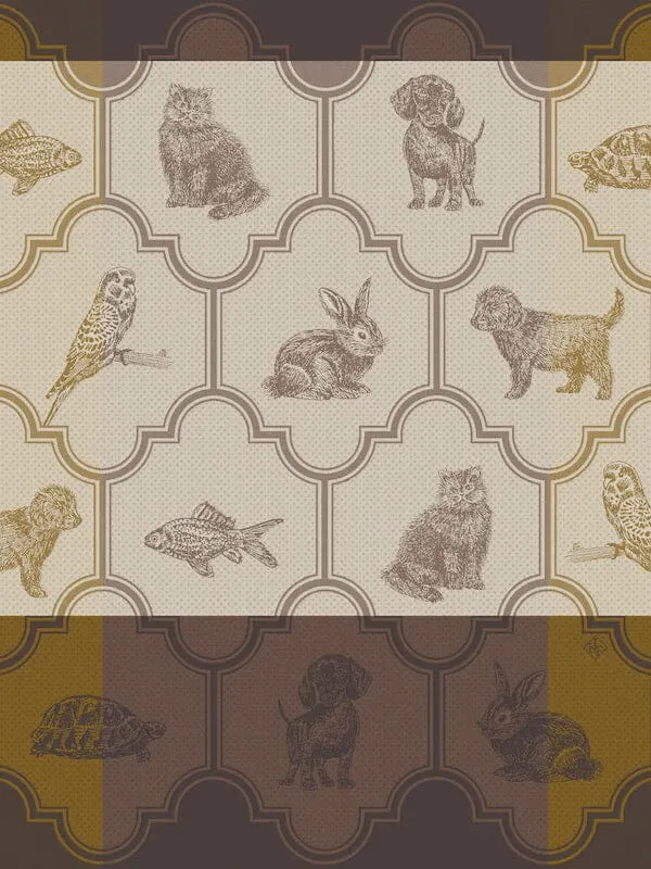 Nos acolytes brown tea towel by Le Jacquard Francais