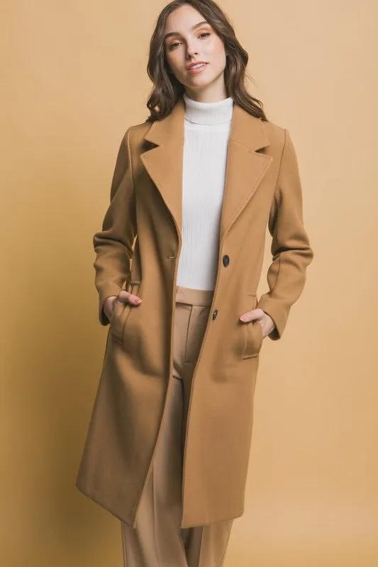 Notched Lapel Long Sleeve Buttoned Coat