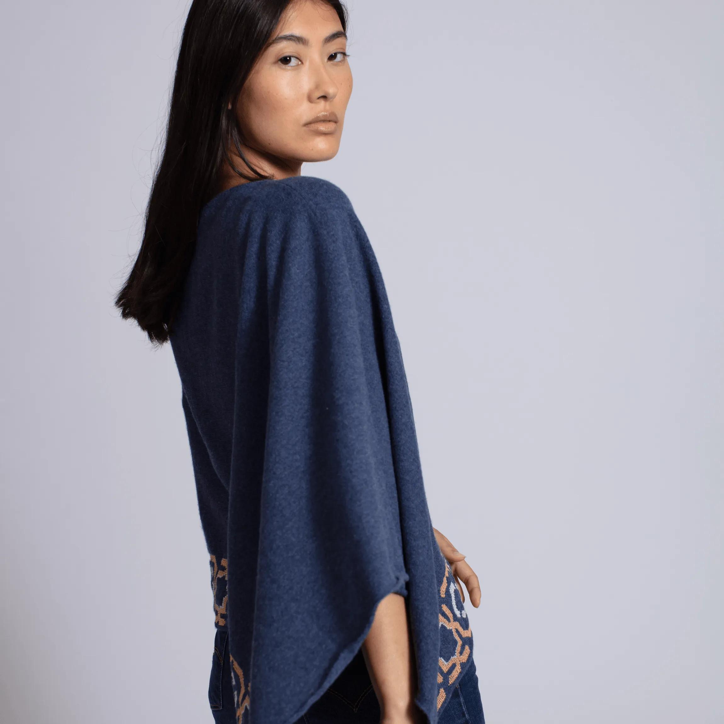 NOTTE BLUE CASHMERE PONCHO