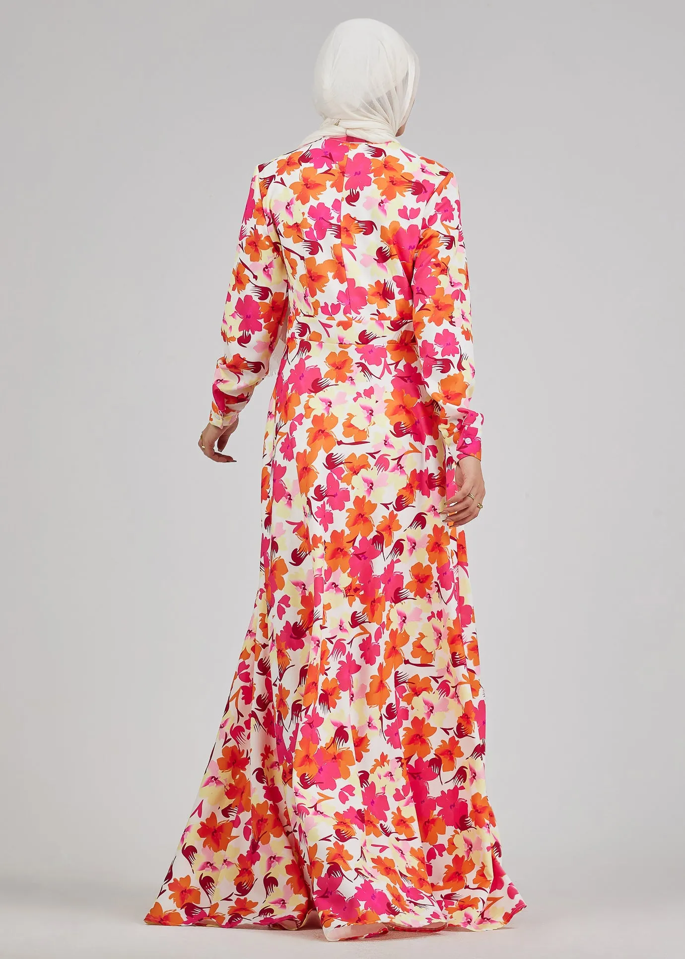 Noura Lumiere Floral Maxi Dress with Buttoned Front and Cuffed Sleeves