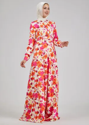 Noura Lumiere Floral Maxi Dress with Buttoned Front and Cuffed Sleeves