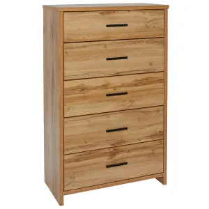 Nova Oak Look 5 Drawer Tallboy - NZ made